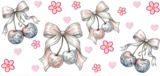 PINK & BLUE CHERRIES & BOW • UV DTF Wrap