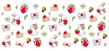 BUNNYS, CAKE, STRAWBERRIES, RIBBON BOW • UV DTF WRAP