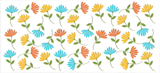 TEAL, ORANGE & YELLOW mini flowers • UV DTF Wrap