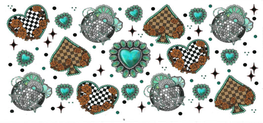 TEAL HEARTS & Cheekers • UV DTF Wrap