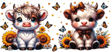 COW with sunflowers and butterflies • DOUBLE SIDED • UV DTF Wrap