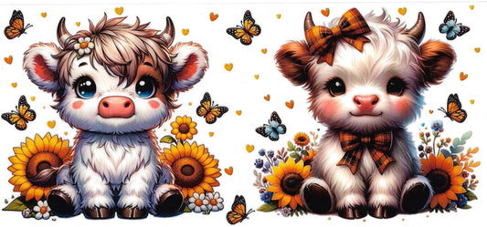 COW with sunflowers and butterflies • DOUBLE SIDED • UV DTF Wrap
