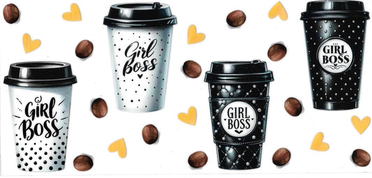 GIRL BOSS COFFEE CUPS • DOUBLE SIDE UV DTF Wrap