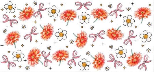 PEACH FLOWERS & PINK BOWS • UV DTF Wrap