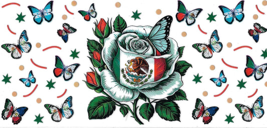 Mexico Flag & Rose • DOUBLE SIDE • UV DTF Wrap