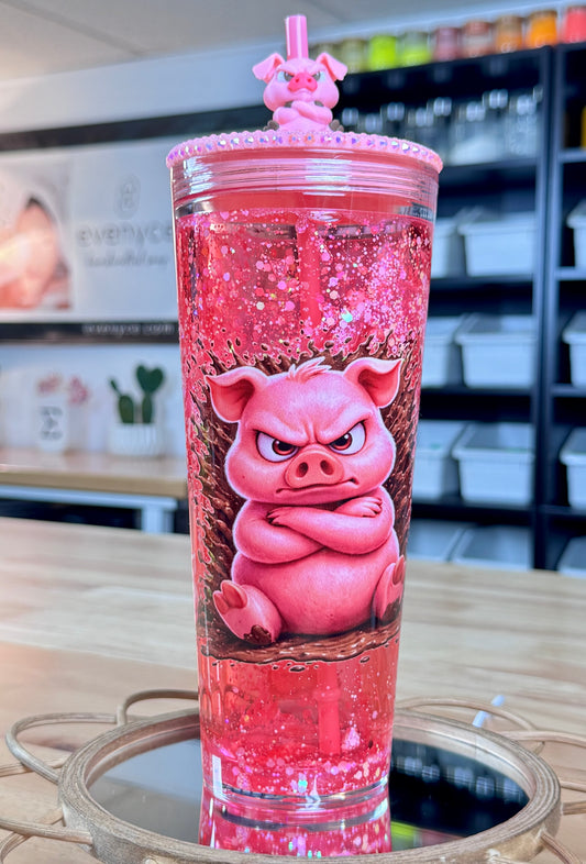 PRE-MADE Mad Piggy Artistic Snow Globe Tumbler 24oz