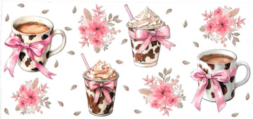 Coffee cups and flowers • (DOUBLE SIDE) • UV DTF Wrap