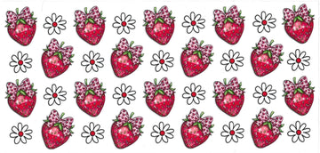 STRAWBERRIES with heart bow & white flower  • UV DTF Wrap