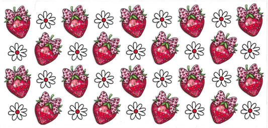 STRAWBERRIES with heart bow & white flower  • UV DTF Wrap