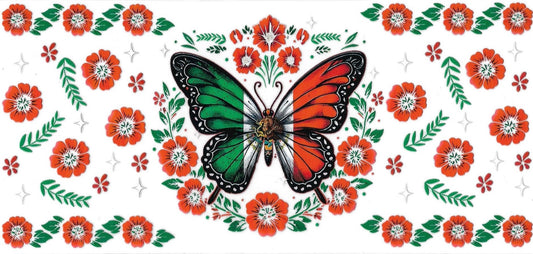 Mexico Flag & Butterfly • DOUBLE SIDE • UV DTF Wrap