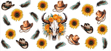 Cow Skull, sunflowers, cowboys • (DOUBLE SIDE) • UV DTF Wrap