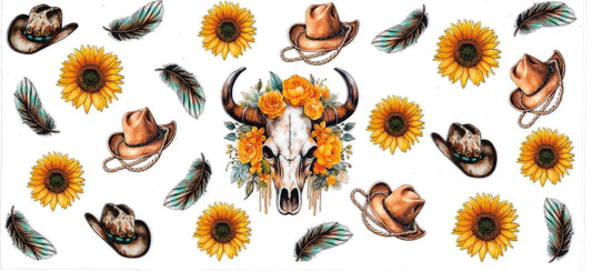 Cow Skull, sunflowers, cowboys • (DOUBLE SIDE) • UV DTF Wrap