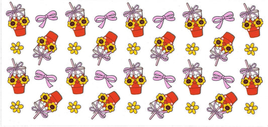 ICE DRINK CUPS & PINK BOW with sunflowers glasses • UV DTF Wrap
