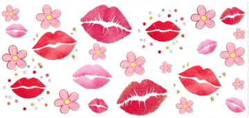 RED LIPS & PINK DAISIES • UV DTF Wrap