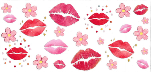 RED LIPS & PINK DAISIES • UV DTF Wrap