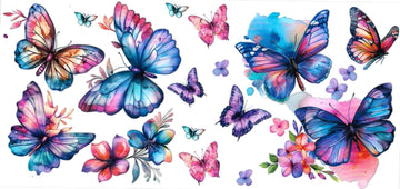 Butterflies colorful and flowers • (DOUBLE SIDE) • UV DTF Wrap