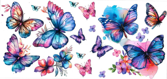 Butterflies colorful and flowers • (DOUBLE SIDE) • UV DTF Wrap