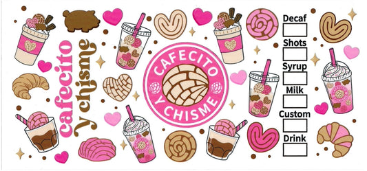 CAFECITO Y CHISME bright pink • UV DTF Wrap