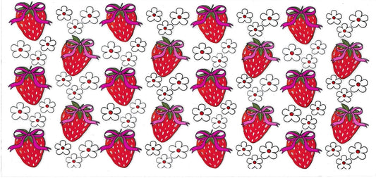 STRAWBERRIES & white mini flowers • UV DTF Wrap