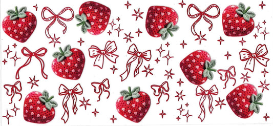 Strawberries, stars, bow • DOUBLE SIDE • UV DTF Wrap
