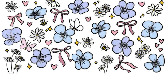 FLOWERS, BEES, RIBBONS BOW • UV DTF Wrap