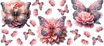 Pink Butterflies with flowers • DOUBLE SIDED • UV DTF Wrap