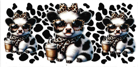 WHITE & BLACK COW with coffee • UV DTF Wrap