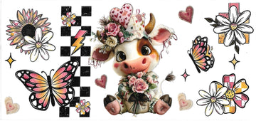 COW with pink roses • UV DTF Wrap