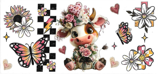 COW with pink roses • UV DTF Wrap