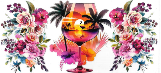 Glass of wine, summer vibes & flowers (DOUBLE SIDE) • UV DTF Wrap