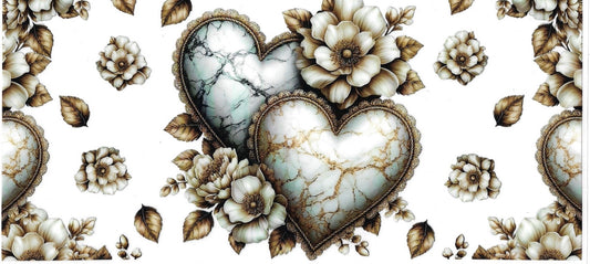 Brown heart & flowers Boho style • DOUBLE SIDE • UV DTF Wrap