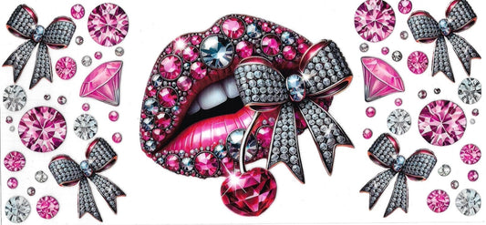 DIAMONDS, CHERRIES & BOW LIBS • DOUBLE SIDE UV DTF Wrap