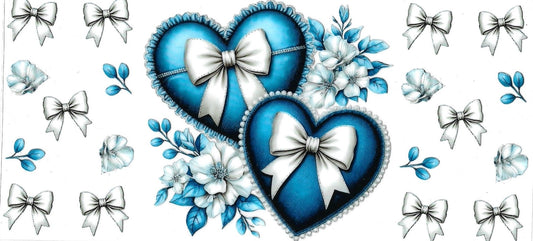 Blue Hearts & Bows  (DOUBLE SIDE) • UV DTF Wrap