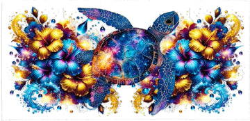 TURTLE & FLOWER royal blue, purple and gold • UV DTF Wrap