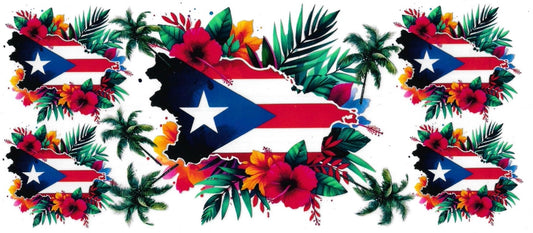 Puerto Rico Flag & Hibiscus • UV DTF Wrap
