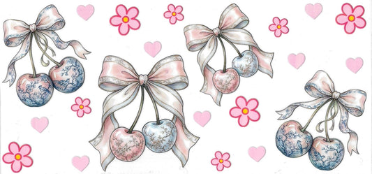 PINK CHERRIES & BOW • DOUBLE SIDED • UV DTF Wrap