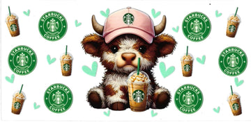 COW with pink hat & coffee • UV DTF Wrap