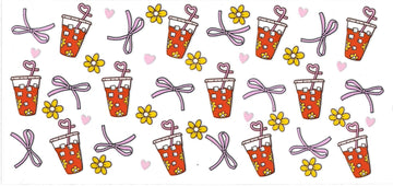 ICE DRINK CUPS & PINK BOW • UV DTF Wrap