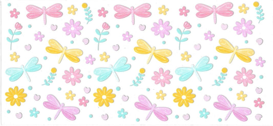DRAGON FLIES with flowers • UV DTF Wrap