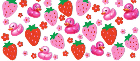 Strawberries, Pink Ducks & flowers  • DOUBLE SIDED • UV DTF Wrap