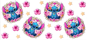 Stitch with pink hibiscus • (DOUBLE SIDE) • UV DTF Wrap