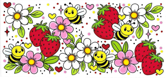 STRAWBERRIES, FLOWERS, BEES • UV DTF Wrap