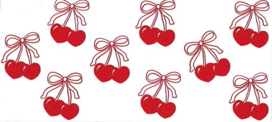 Heart Cherries with red bows • DOUBLE SIDED • UV DTF Wrap