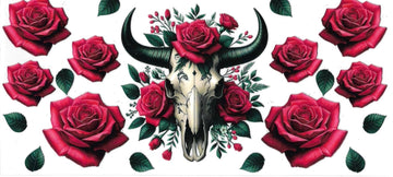 Bull Skull & Red Roses • DOUBLE SIDE UV DTF Wrap