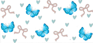 BUTTERFLIES BLUE & PINK BOW • DOUBLE SIDED • UV DTF Wrap