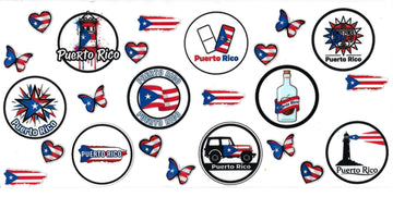 Puerto Rico Flag, map, butterflies • DOUBLE SIDE UV DTF Wrap