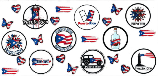Puerto Rico Flag, map, butterflies • DOUBLE SIDE UV DTF Wrap
