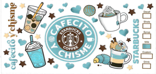 CAFECITO Y CHISME blue hearts  • UV DTF Wrap