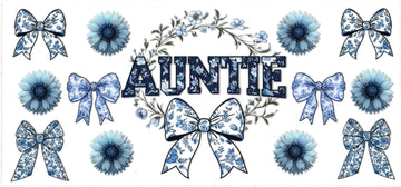 AUNTIE blue bow & flowers • UV DTF Wrap