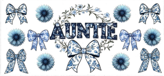 AUNTIE blue bow & flowers • UV DTF Wrap